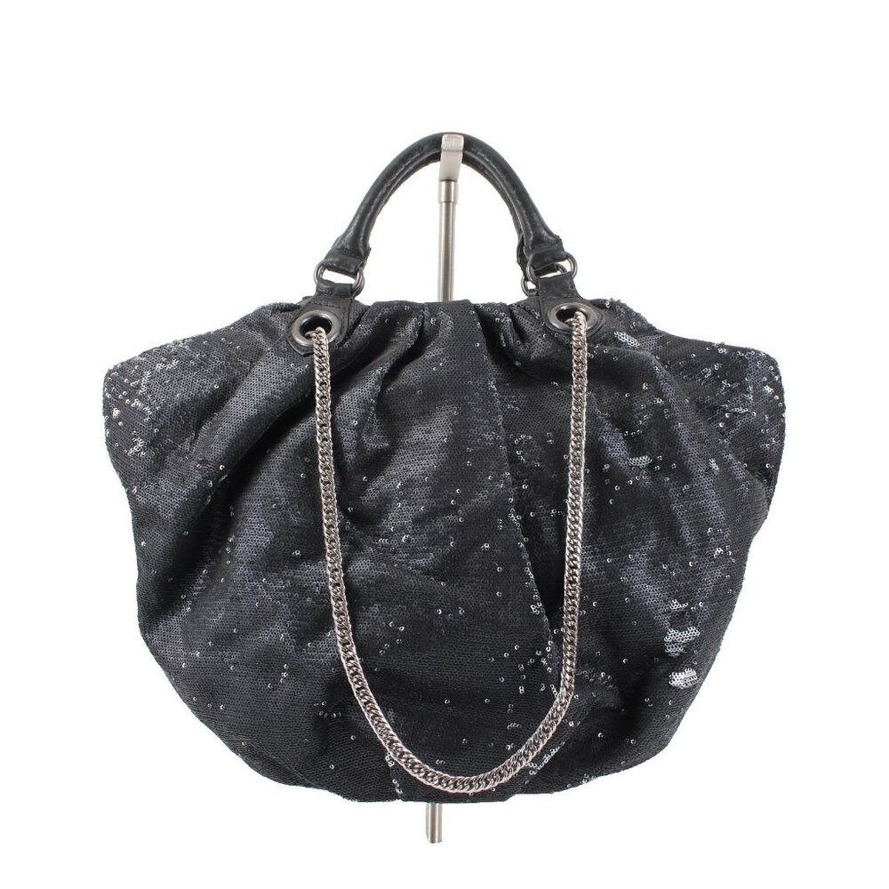 Or Yany Purse 19x10x6 Black Silver Sequin Shoulder Strap Two Handle Strap Purse